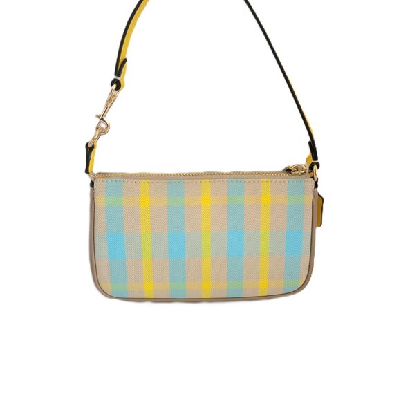Coach CBK65 Nolita 19 Plaid Canvas Leather Small Handbag Clutch Bright Maize - Picture 3 of 8